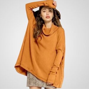 NWT Free People Juicy Thermal Cowl Neck Split Back Top Oversized Small Rtl. $88